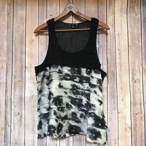 Black and white Ruffle Dressy Tank Sz L